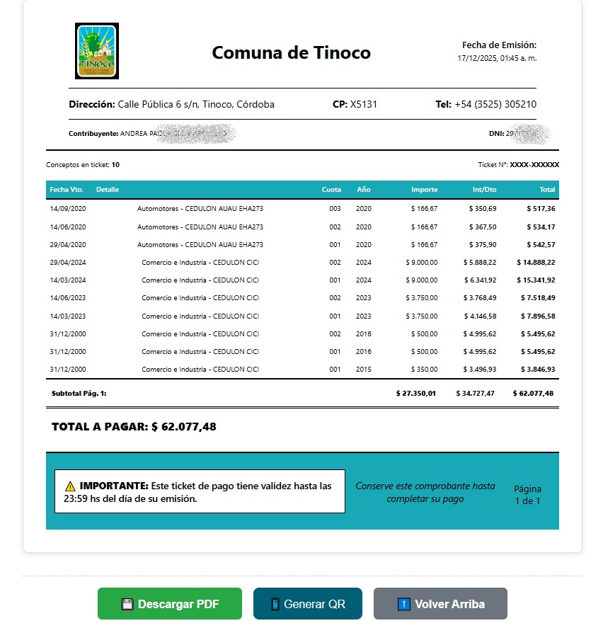 Previsualización de ticket